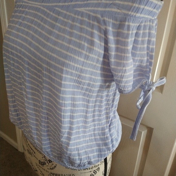 Crave fame blue  & white striped off the shoulder top - Picture 3 of 8